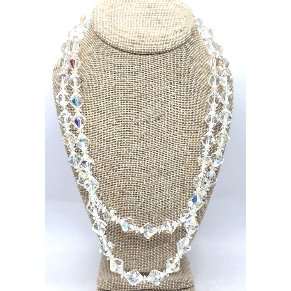 Vintage Aurora Borealis Glass Faceted Bead Necklace 22" Double-Strand Iridescent